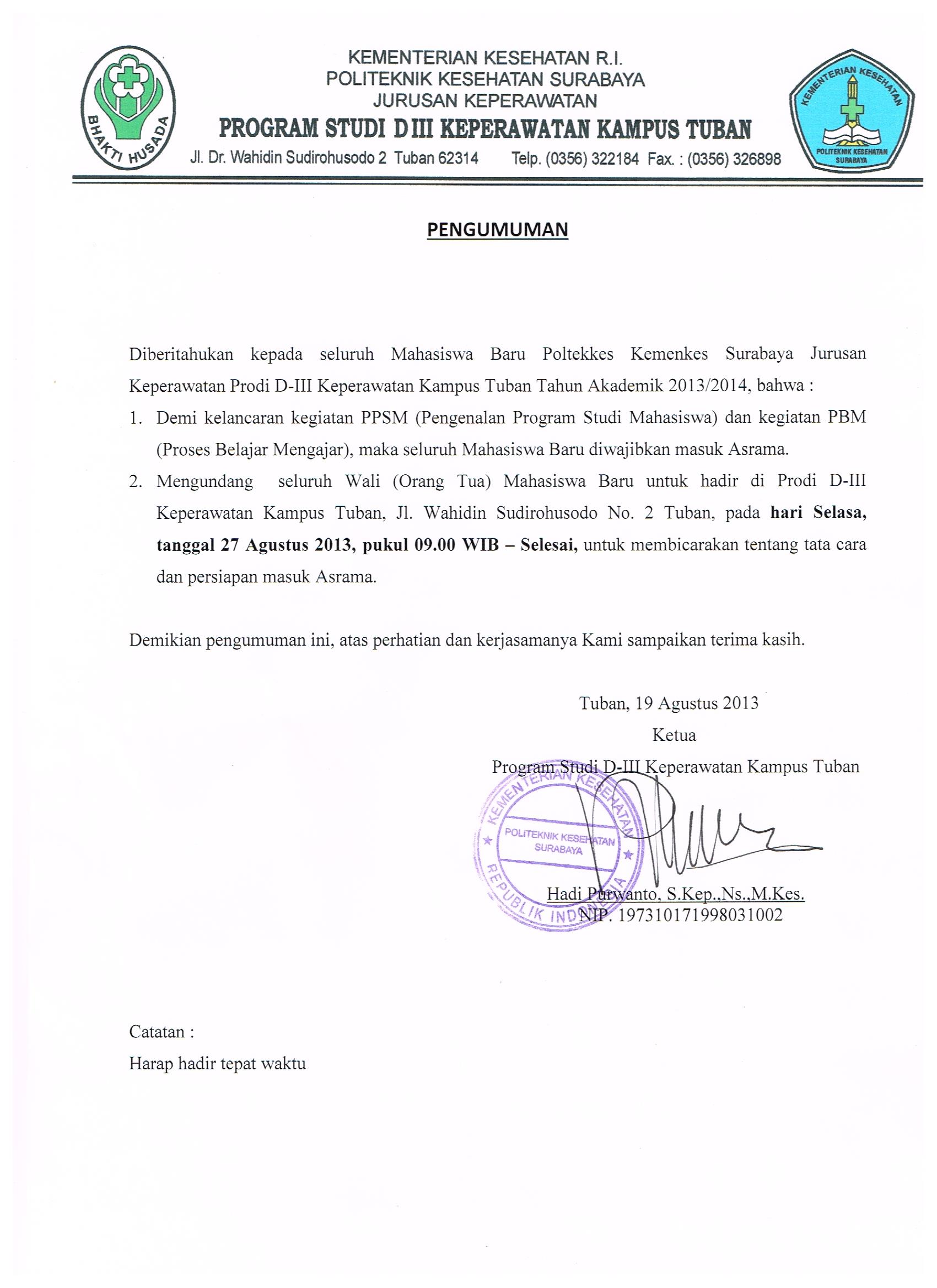 PENGUMUMAN PRODI TUBAN